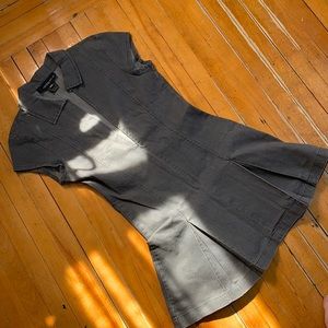 Cute Denim collared mini dress with front zip and pleated skirt, military, y2k M